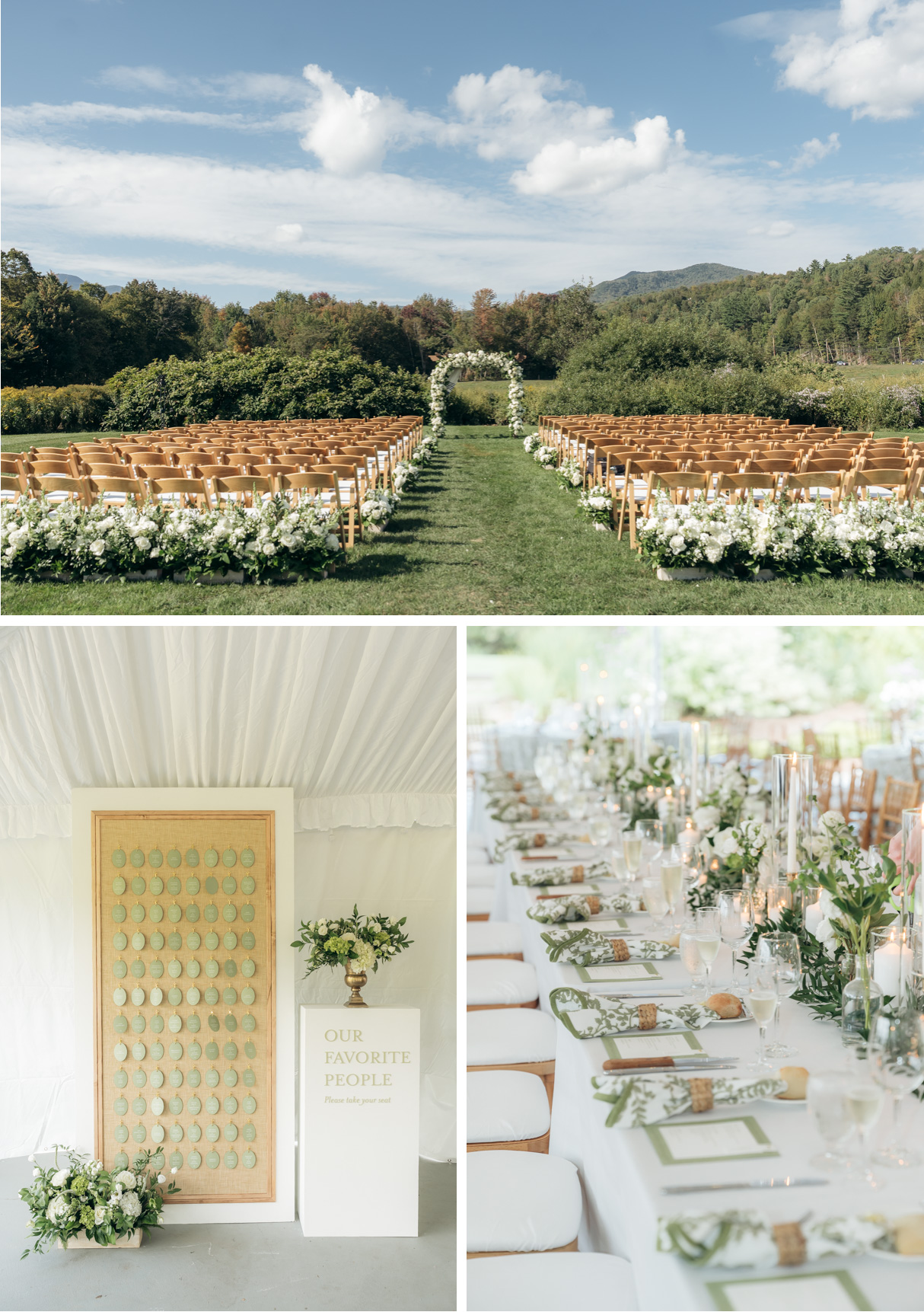 Topnotch Resort Wedding - Ceremony setup, guest cards and table top decor