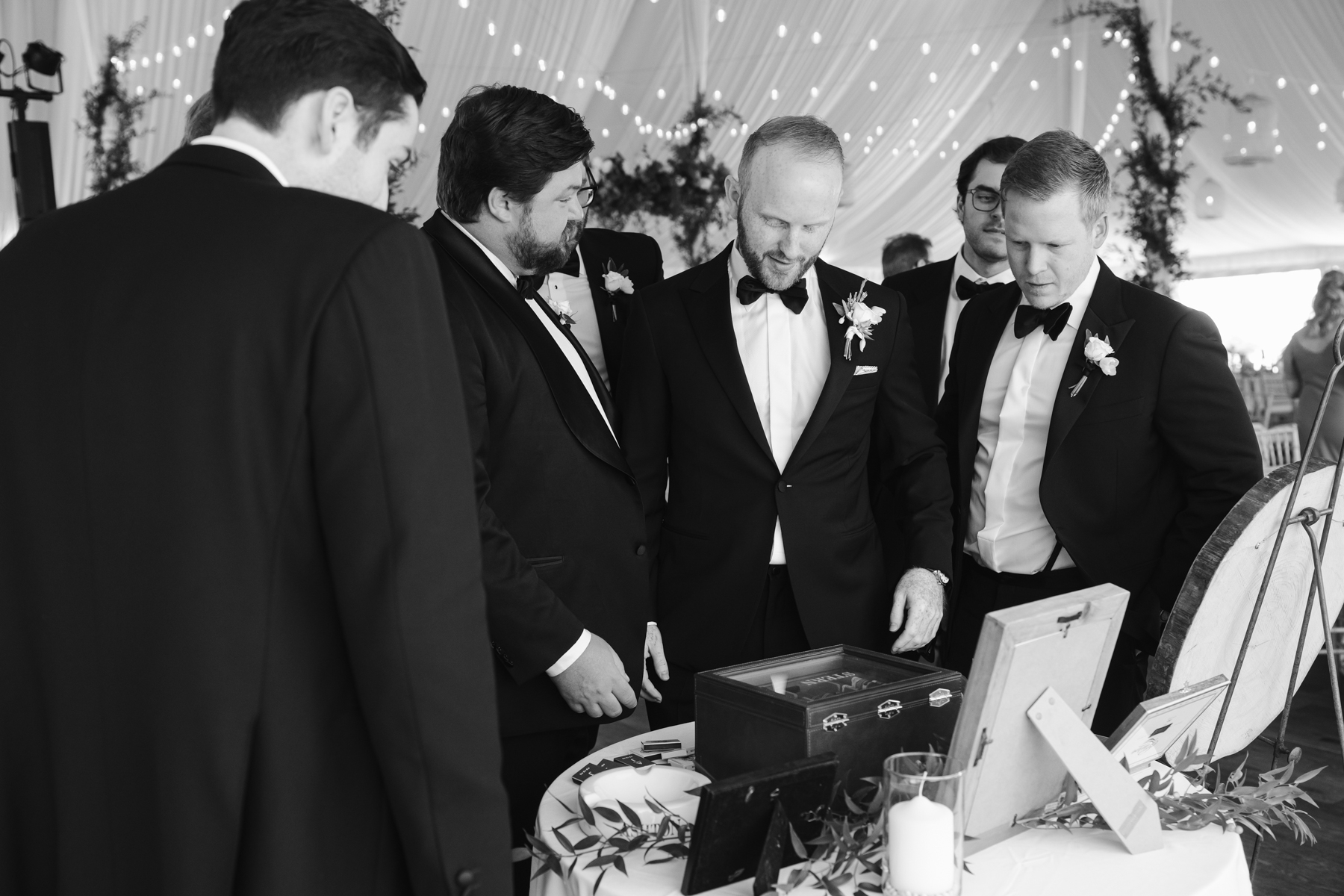 Topnotch Resort Wedding - groom and groomsmen at cigar bar