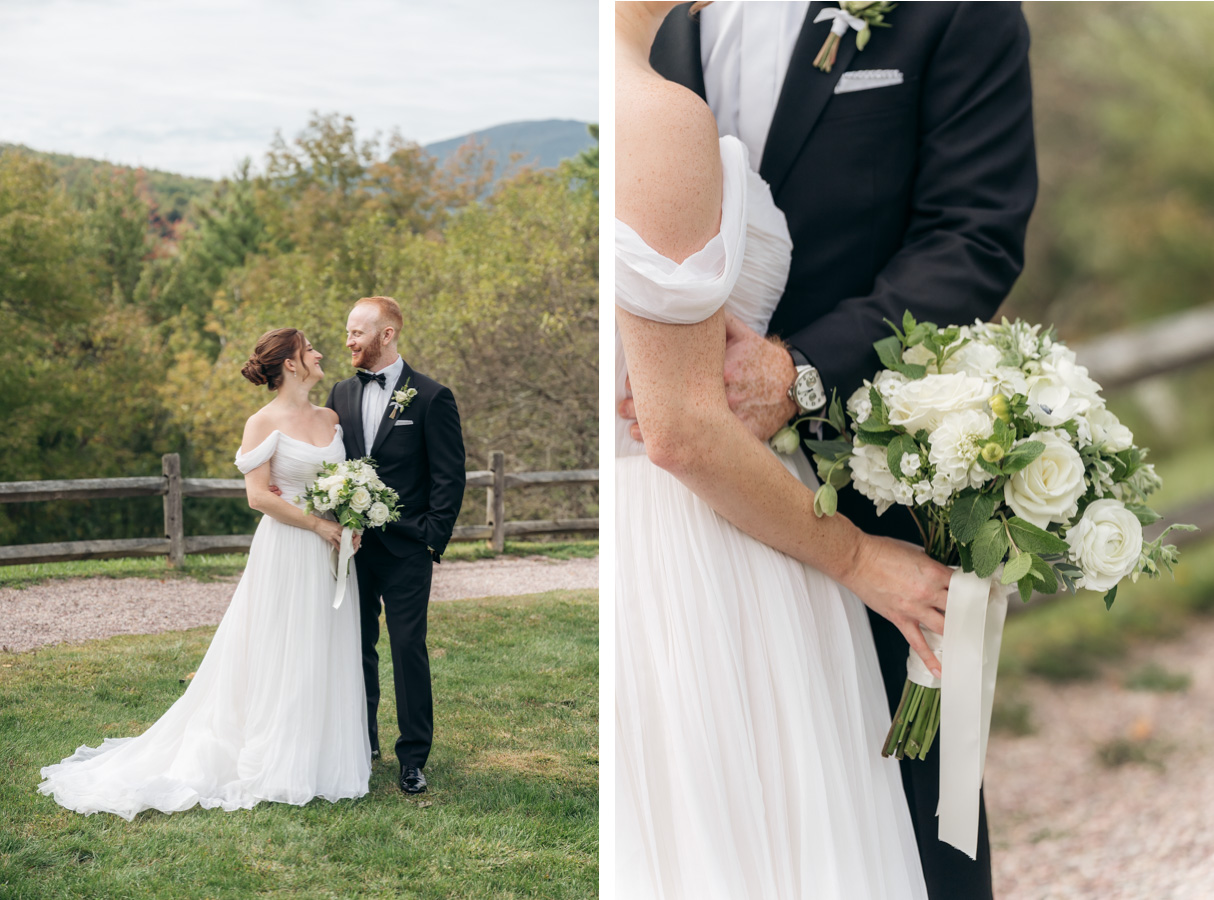 Topnotch Resort Wedding - views of mountains and close-up of boquet