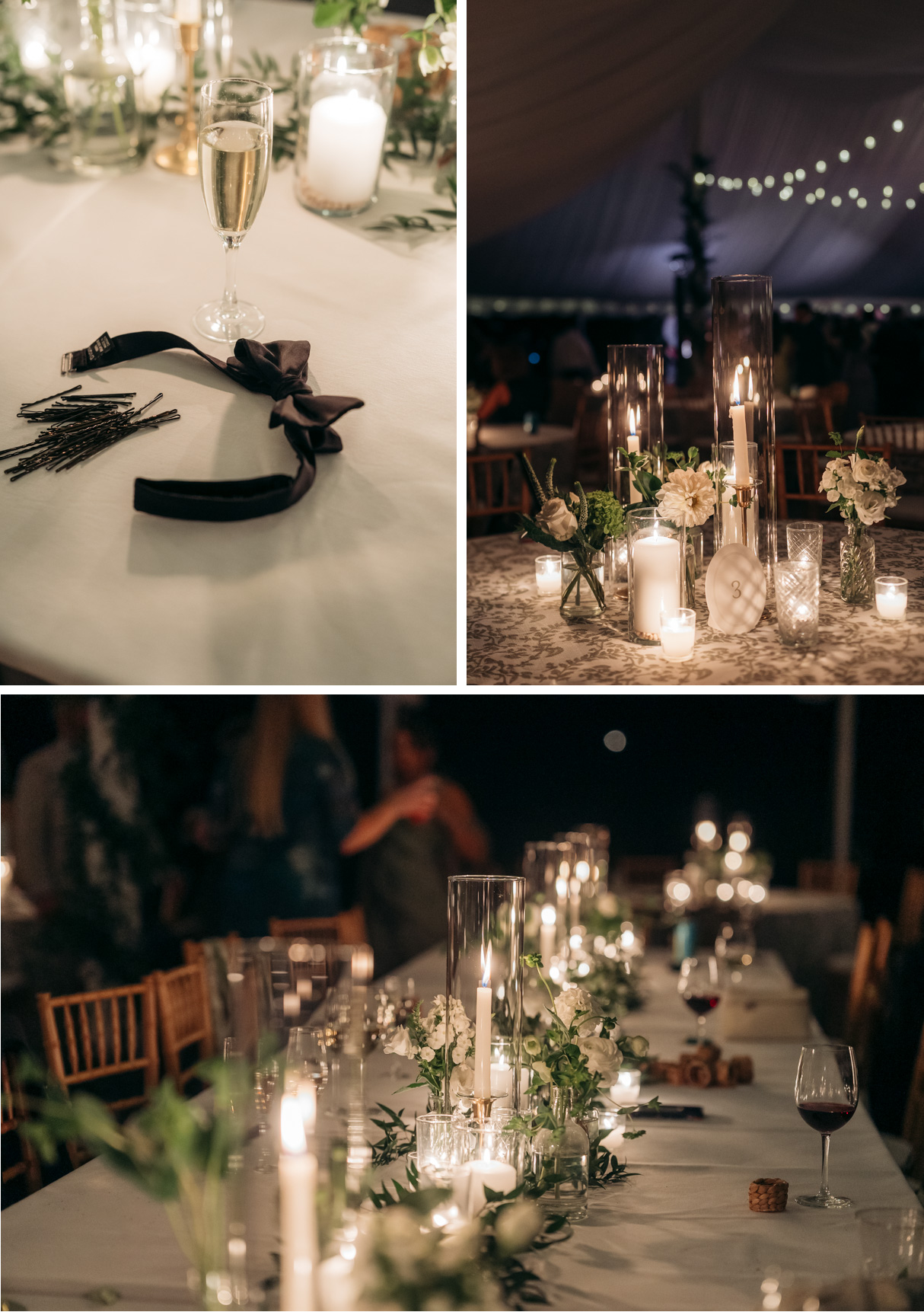 Topnotch Resort Wedding collage of evening glowing reception details
