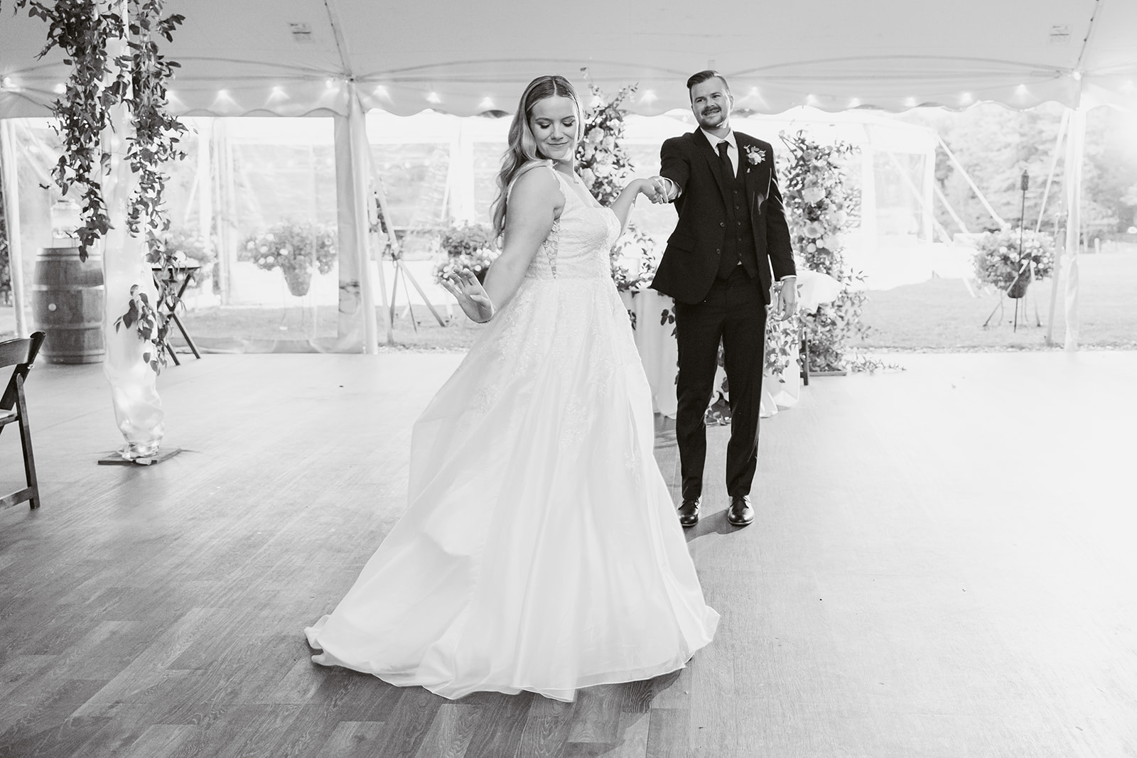 bride and groom share first dance - Fall Trapp Lodge wedding