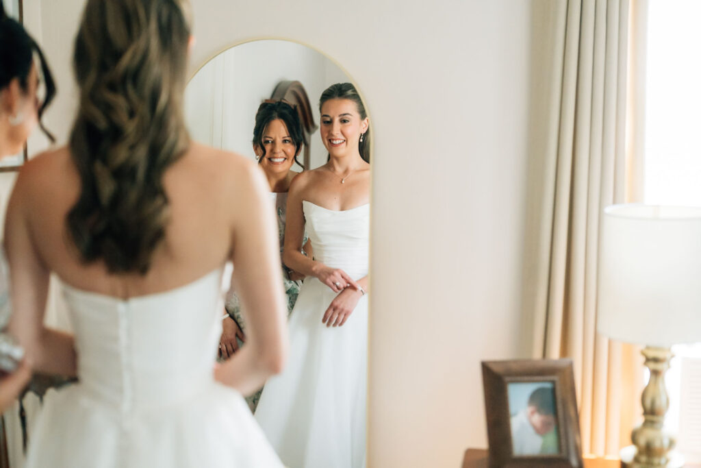 Harrington Farm Wedding - with mom in mirror
