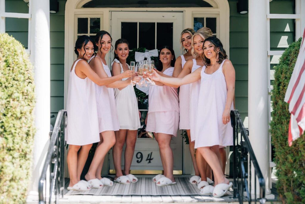 Harrington Farm Wedding - bridesmaids toasting