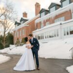 Couple kissing during Woodstock Inn Winter Wedding