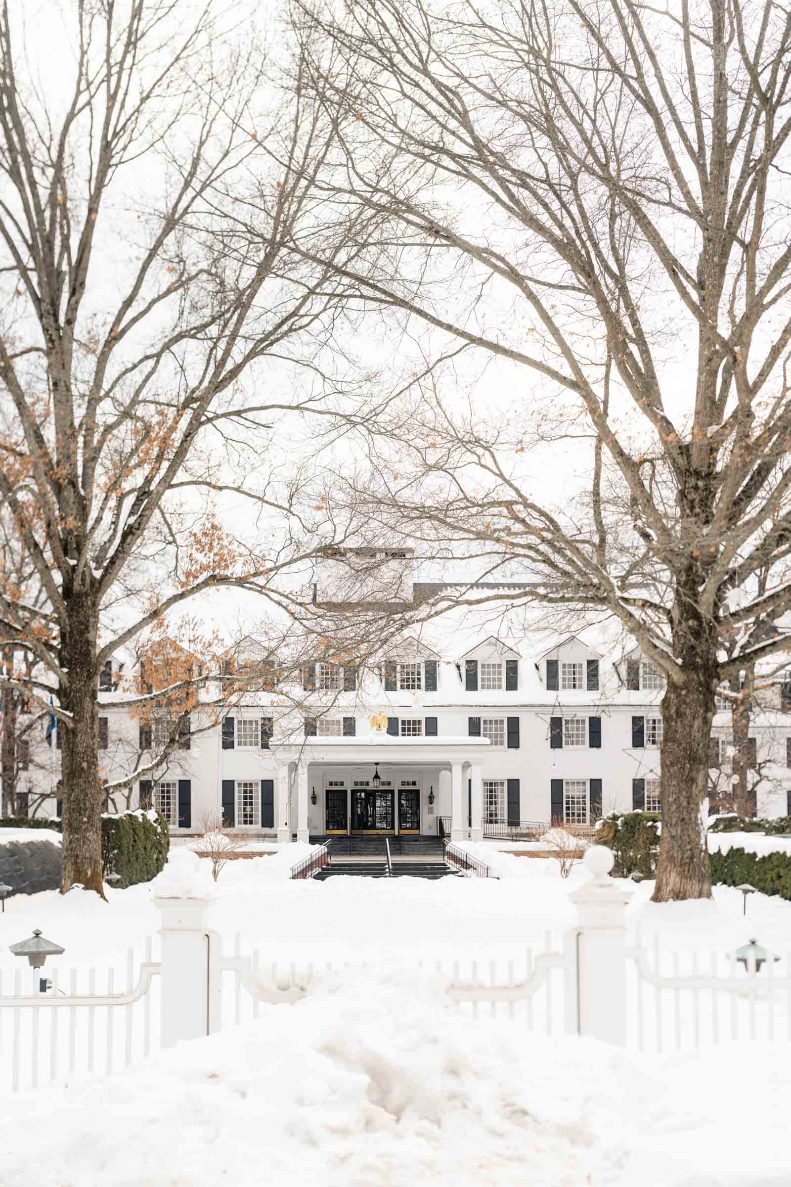 View of the Woodstock Inn during February snow on the ground